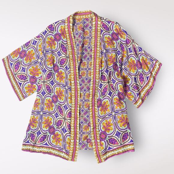 Haute Hippie Set Wide Leg Pant Open Reversible Kimono Cardigan Size M Boho - Picture 3 of 16